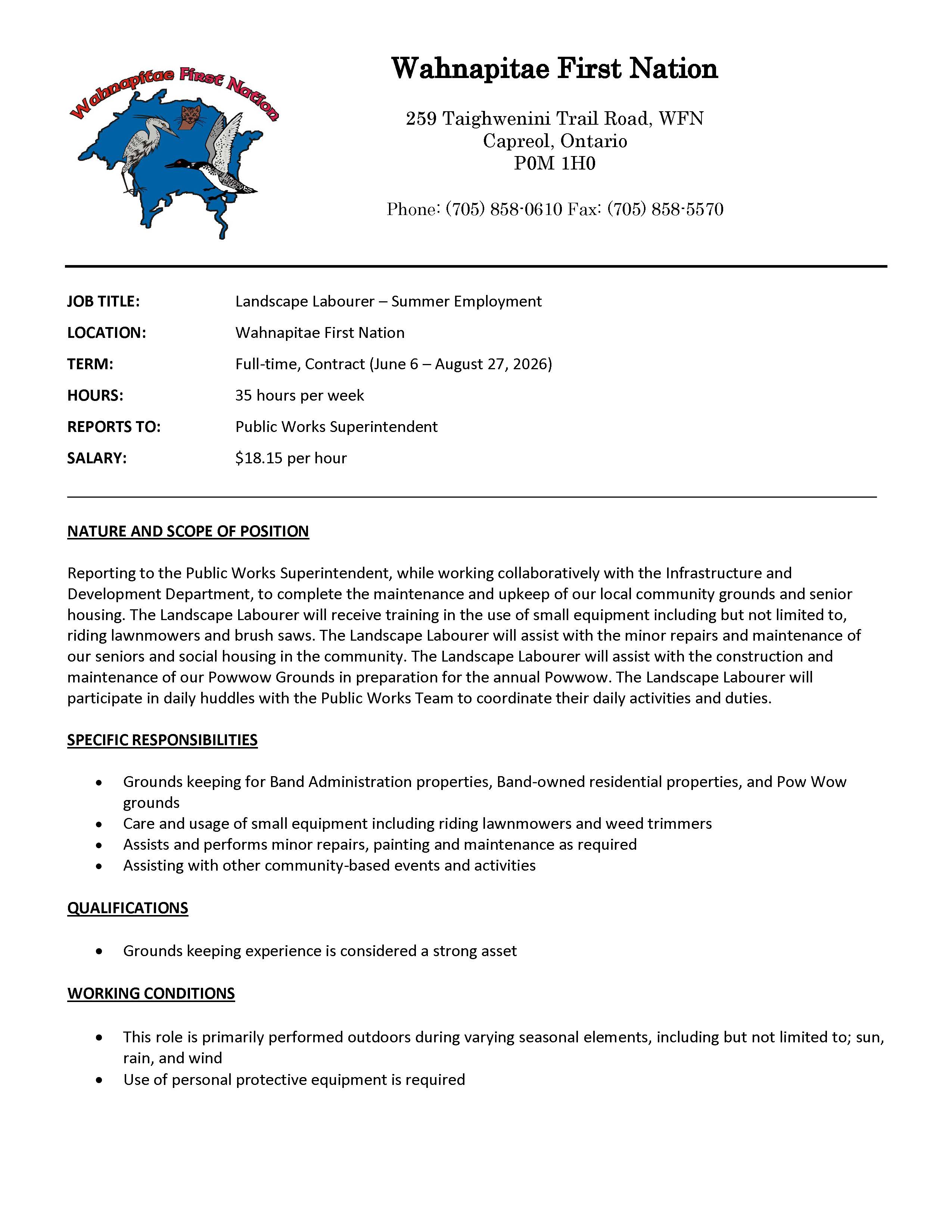 Landscape Labourer Job Posting Page 1